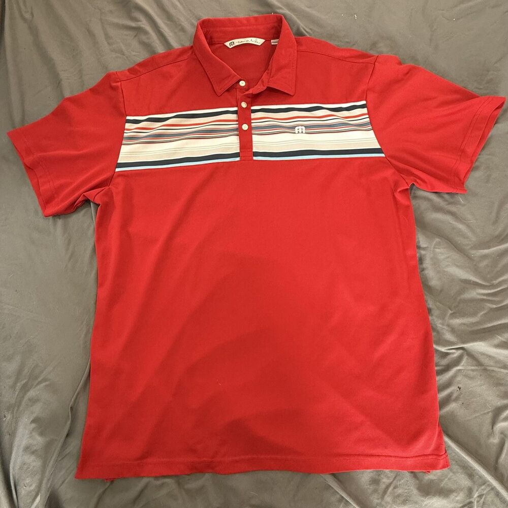 Travis Mathew Polo Shirt Mens 4XL Red Striped Short Sleeve Golf Polyester Knit